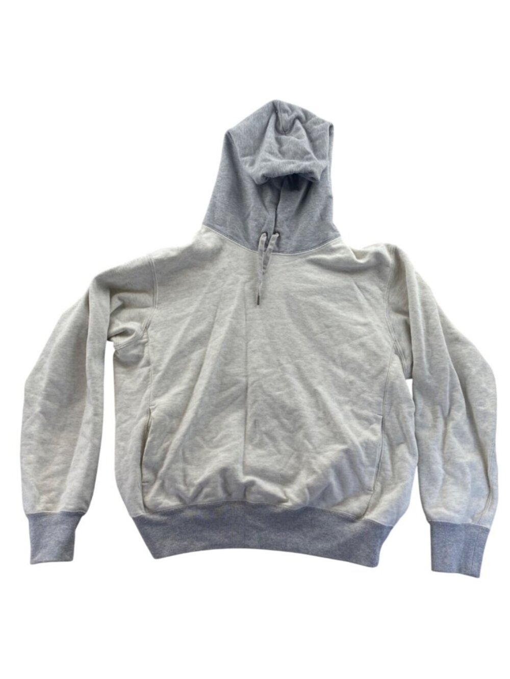 Uniqlo Hoodie Sweatshirt Small Gray White Colorblock Pullover Unisex Casual
